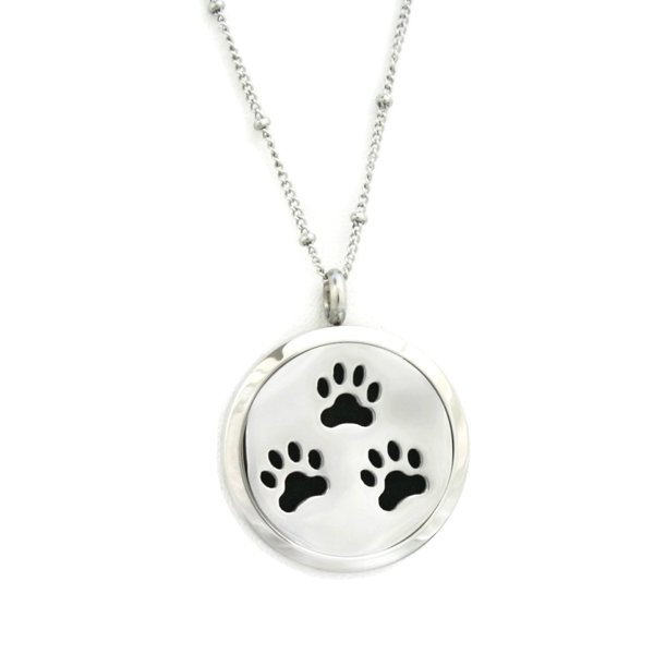 Destination Oils Paw -Some Prints Stainless Steel Essential Oil Diffuser Necklace- 20"