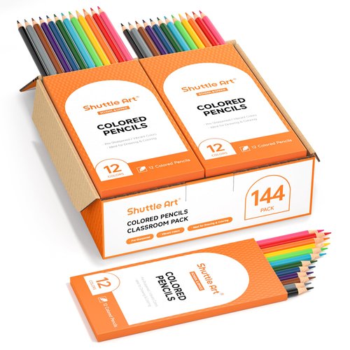 Shuttle Art 144 PCS Colored Pencils Bulk, 12 Assorted Colors, Pack of 12, Break-resistant, Pre-sharpened Colored Pencils for Kids, Bulk Pack School Supplies for Teachers & Students