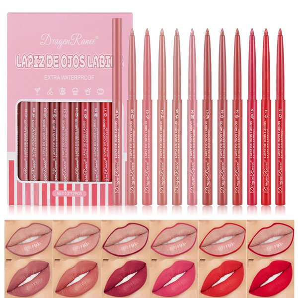 DENESTUP 12 Colors Lip Liner Combo, Matte Lipstick Lip Liner Set, long-lasting Lip Pencil Waterproof & Non-Stick Cup, Smooth Texture High Pigmented Natural Lip Pen Makeup Gift