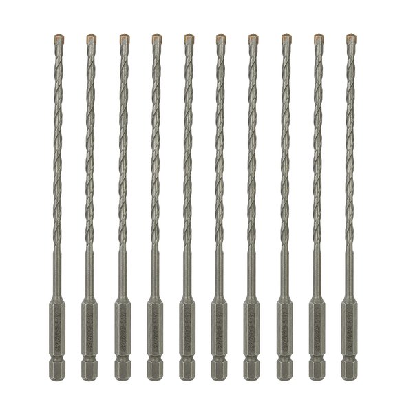 Sabre Tools 5/32 Inch x 6 Inch Masonry Drill Bit, Carbide Tipped 10-Pack for Concrete, Brick, Stone, 1/4” Hex Shank, Impact Performance (5/32" x 6", 10)