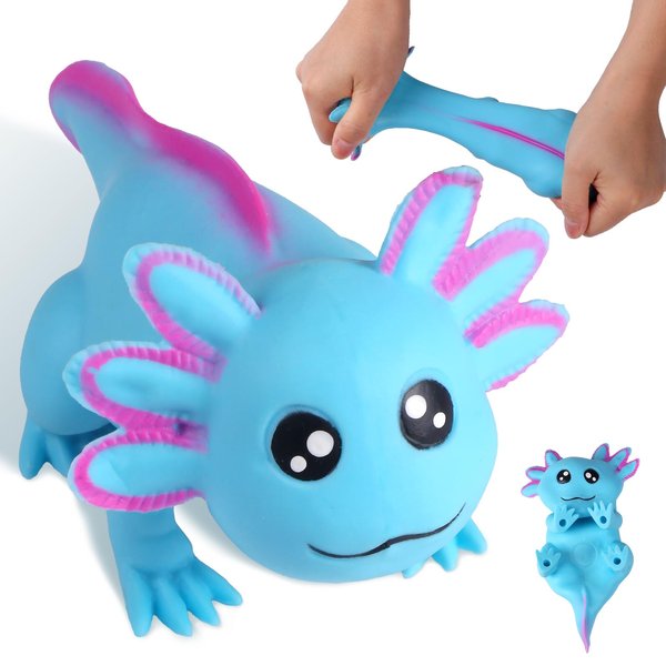 Axolotl Stress Balls for Adults and Kids (Blue), Axolotl Squishy Toys, Cute Axolotl Stress Relief Sensory Fidget Toys, Sand Filled Stretch Animal Squeeze Toys, Axolotl Squishy Ball for Boys and Girls