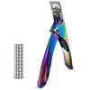Acrylic Nail Cutter with Magnet Sizer & Length Measurement,Adjustable Stainless Nail Trimmer for Salon Home Nail Art, Professional Nail Clippers for Precise Manicures (Rainbow)