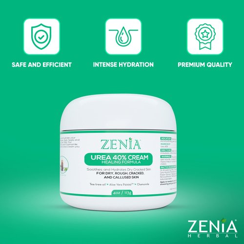 Zenia Urea 40% Foot Cream Healing Formula 4oz - #1 Callus Treatment - Hydrate and Moisturize Dry, Rough, ed & Callused Skin - For Feet, Elbows, Hands, Knees - Free Pumice Stone & Brush