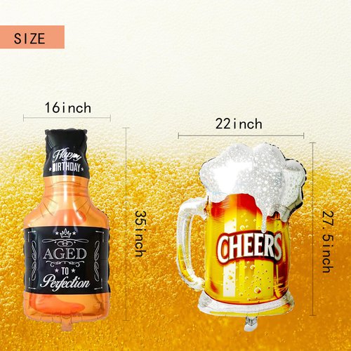DIADARL Whiskey Bottle Beer Mug Super Shape Mylar Foil Balloon for Bar Valentines Wedding Decors Birthday Party Decoration Supplies
