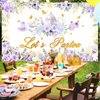 Avezano Tea Party Backdrop Floral Butterfly Glitter Let's Partea Banner Afternoon Tea Baby Shower Birthday Party Decorations 70.8 x 43.3 Inch (Purple)