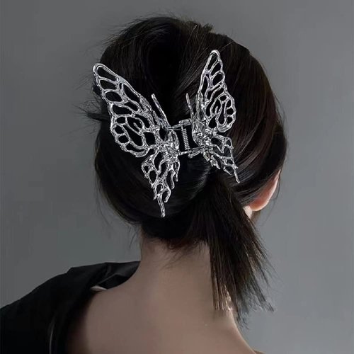 3D Butterfly Hair Clips ,Silver Color Metal Liquid Design Butterfly Hair Claw Clip Jaws Pins Hollow Metal Hair Barrette Claw Liquidness Hair Styling Clips Butterfly Women Headband Lady Thick Hair Barrette Vivid Butterfly Hair Clamps
