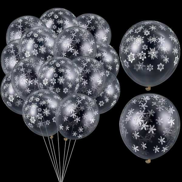 Skylety 36 Pieces Winter Clear Snowflake Balloons Transparent Snowflakes Balloon Glitter Confetti Balloon 12 Inch Snowflake Latex Balloons Wonderland Decorations for Christmas Birthday Party