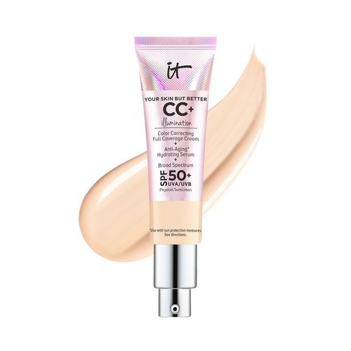 IT Cosmetics Your Skin But Better CC+ Cream Illumination, Light (W) - Color Correcting Cream, Full-Coverage Foundation, Hydrating Serum & SPF 50+ Sunscreen - Radiant Finish - 1.08 fl oz