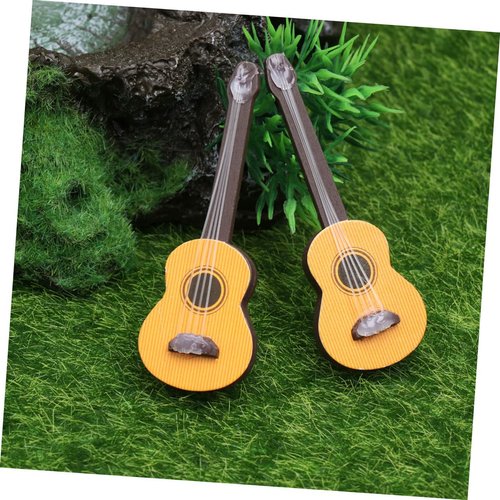EXCEART 4 Pcs Wooden Miniature Guitar Miniature Wooden Instrument Desktop Wooden Miniatures Micro Landscape Statue DIY Miniature Guitar 1:12 Dollhouse Guitar Electric Guitar Figure Bamboo