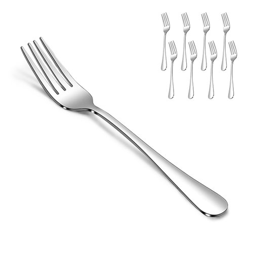 SANTUO Dessert Forks Set - 8-piece Stainless Steel Salad Forks Cream Fork Flatware Set Reusable for Household Use or Camping - Silver 6.7 Inches