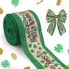Threetols St. Patrick's Day Wired Ribbon, 2.5" 10 Yards Shamrock Burlap Decorative Ribbons Green Wired Edge Wrapping Ribbon for Home Decor Gift Wrapping Tree Topper Bow Wreath Wedding DIY Crafts