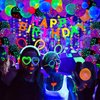 173 Pack Glow Neon Party Supplies Glow Sticks Party Decorations Black Light Reactive Decor Set - Fluorescent Banner, Neon Garlands, Glow in The Dark Balloons, Graffiti Tablecloth, Light Up Sticks