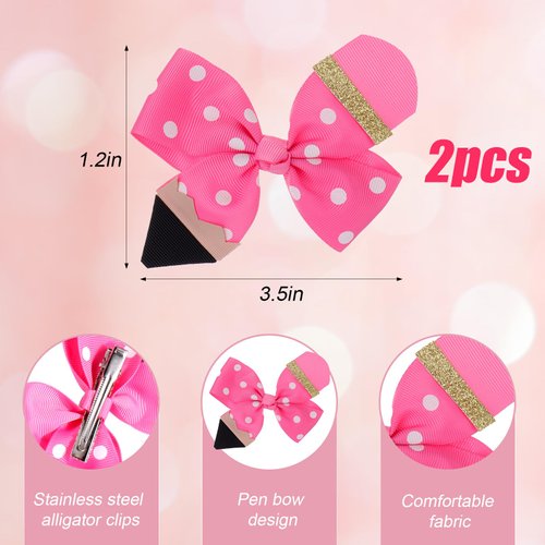 Vodolo 2Pcs Back To School Pencil Hair Clips,Funny First Day of School Hair Clips,Cute Bow Hair Accessories Back To School Outfits for Girls Hair Clip Student Uniform Accessories Gift (Pink)