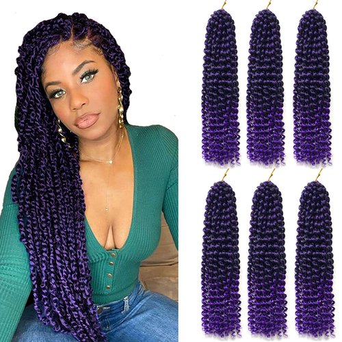 6 Packs Passion Twists Hair 18inch Ombre Purple Water Wave Crochet Hair Synthetic Crochet Hair Passion Twist Long Bohemian Locs Braiding Hair Extensions (T1B/Purple# 18" 6 packs)