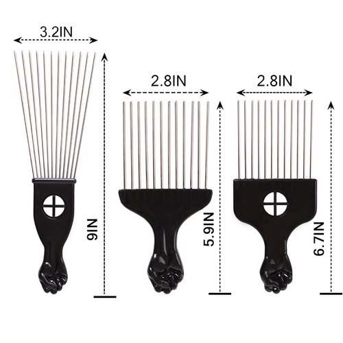 COOKOO 6 Pack Mixed Metal Afro Hair Pick Hair Comb for Women and Men for Thick Natural Curly Hair Detangle Wig Anti Static Styling Comb Pick