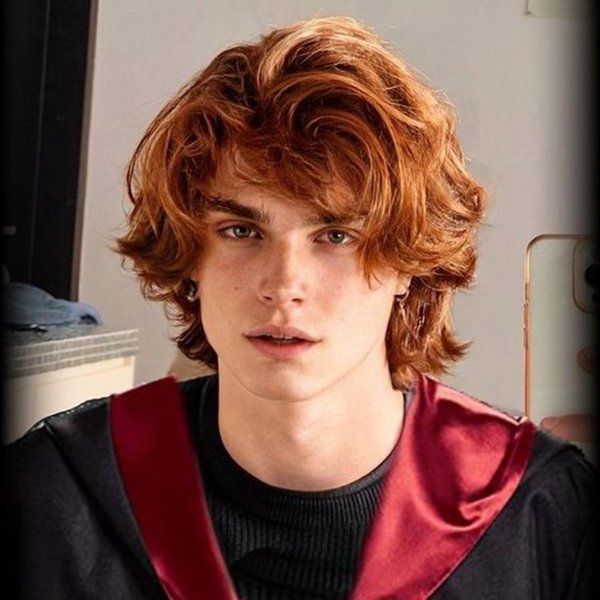 Wiwige Mens Wig Short Orange Cosplay Wig Wavy Fluffy Style Layered Halloween Costume Wigs
