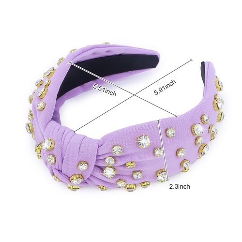 Uintoon Purple Knotted Headband Sparkly Rhinestone Headbands Women Girls Wide Top Knot Shiny Headbands Headpieces Crystal Beaded Jeweled Hairbands Fashion Embellished Hair Band Non Slip Accessories
