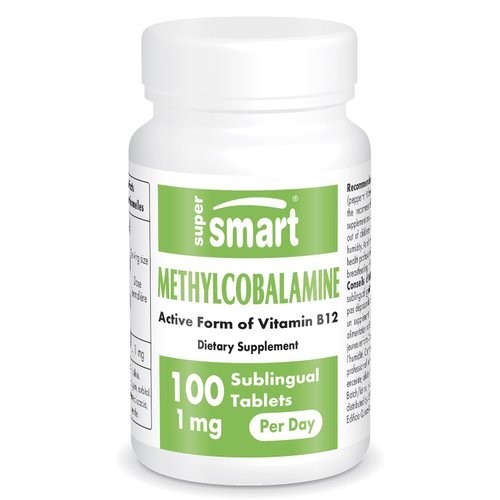 Supersmart - Methylcobalamine B12 1000mcg / 1mg per Day (Effective Dosage) - Sublingual Methylcobalamine - Peppermint Flavor - Vitamin B12 Supplement | Non-GMO & Gluten Free - 100 Sublingual Tablets