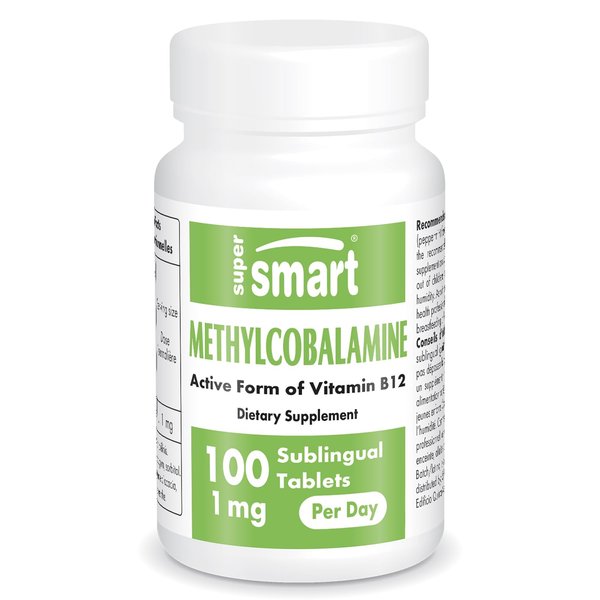Supersmart - Methylcobalamine B12 1000mcg / 1mg per Day (Effective Dosage) - Sublingual Methylcobalamine - Peppermint Flavor - Vitamin B12 Supplement | Non-GMO & Gluten Free - 100 Sublingual Tablets