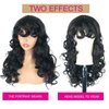KRSI Curly Wigs With Bangs for Women Long Black Wave Wigs With Wispy Bangs Curly Fringe Shag Haircut Synthetic Wig for Black Women Daily Party Cosplay (1B)