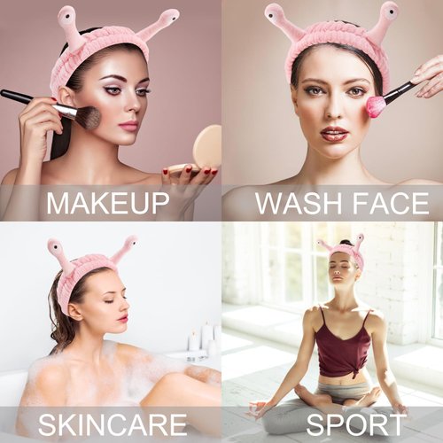 SuPoo Light Pink Snail Face Wash Headband Funny Skincare Spa Headband Cute Alien Puffy Makeup Headbands for Women Stretchy Antenna Eyes Hair Wrap Hair Band for Washing Face Hair Accessories