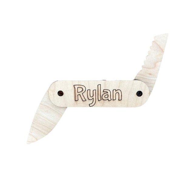Custom Kids Pocket Knife Wooden Pretend Toy, Personalized Engraved Folding Fake Knives with Name for Safe Play, Gifts for Dad, Child, Boy, Girl, 4x1x1 AVTRBoutique