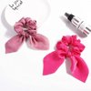 Bow Scrunchies For Long Hair - 8 Pcs Chiffon Satin Scrunchies Silk With Bow Scarf, Solid Stripe Flower Color Bow Scrunchies, Ponytail Holder With Tail, Rabbit Bunny Ear Bowknot Hair Accessories (A4)