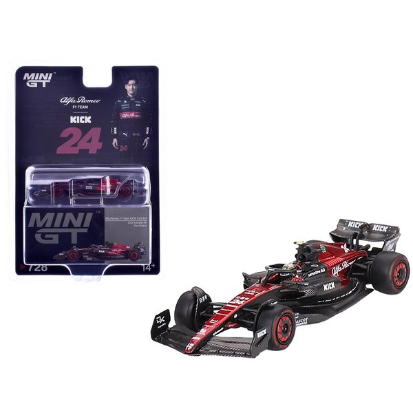 1:64 Diecast Model Car Compatible with Mini GT Alfa Romeo C43#24 Zhou Guanyu 2023 F1 2023 Australian GP Limited Edition MGT00728