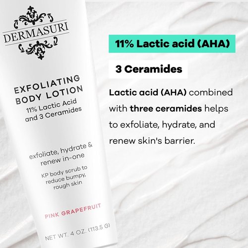 Dermasuri Exfoliating Body Lotion - Grapefruit KP Bump Eraser Body Scrub - Rough and Bumpy Skin Lotion -Moisturizer for Body - 4 Ounces