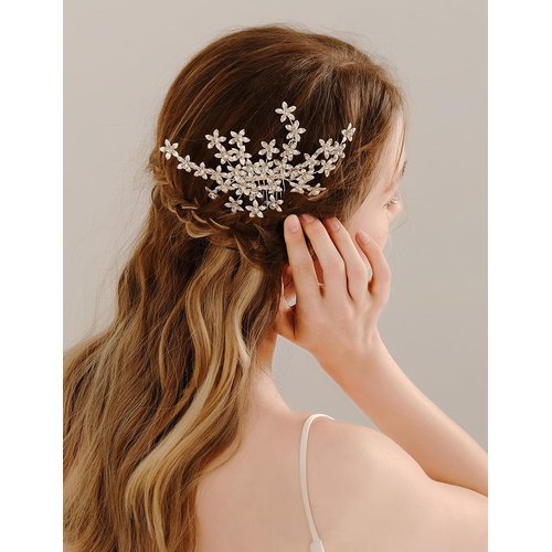 Denifery Flower Wedding Hair Comb Rhinestone Bridal Hair Piece Wedding Flower Hair Accessories for Women and Girls