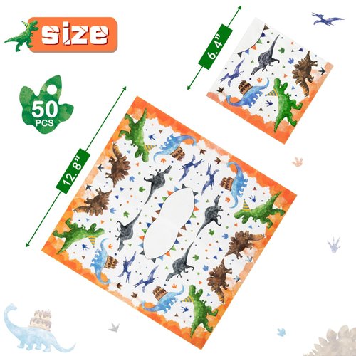 Watercolor Dinosaur Party Supplies - 50 PCS Dinosaur Birthday Party Decorations for Boys Kids Disposable Paper Napkins for Dino Themed Party Baby Shower Family Dinner Summer Party Favor
