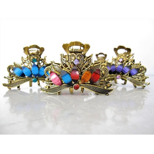 Generic Medium jeweled antique bronze hair claw clip (Primary color: Red), 1 Count (Pack of 1)