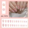 24 Pcs Flower Press on Nails Short Oval Pink Fake Nails with Cat Eye Designs Golden Foil Flowers False Nails Glue on Nails Full Cover Floral Acrylic Nails for Women Girl Reusable Nail Supplies