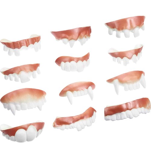 Boao 12 Pieces Fake Teeth Funny Vampire Teeth Halloween Gnarly Teeth Ugly Prank Gag Teeth False Hillbilly Teeth Joke Bob Fangs Denture for Halloween Cosplay Party Favors Photos Props 12 Styles