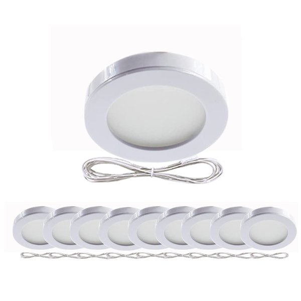VST 12V Super Bright and Ultra-Thin Under Cabinet Lighting, Recessed or Surface Mount Dimmable Led Puck Light, Natural White,Driver not Included (10pack, White-4000K)