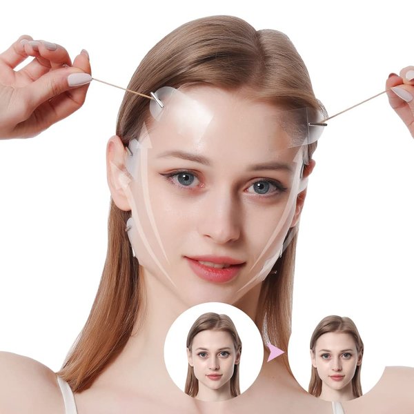 Face Lift Tapes, Invisible Sticker with Fixed Rope, Instant Wrinkle Lifting Patches Neck Eye Tape for V-Line Face(8pcs Elastic Bands 20pcs Replacement Tapes)