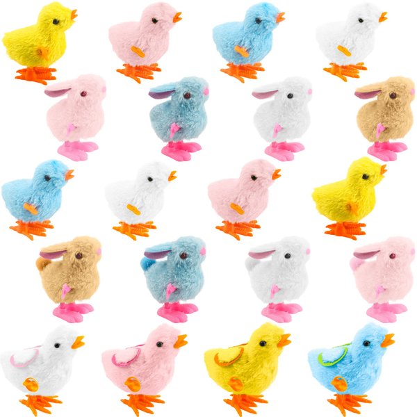 Fahacop 20 Pack Easter Wind Up Chick and Bunny Toys Wind-up Plush Toys for Easter Egg Hunt Basket Stuffers Easter Party Supplies, 4 Colors