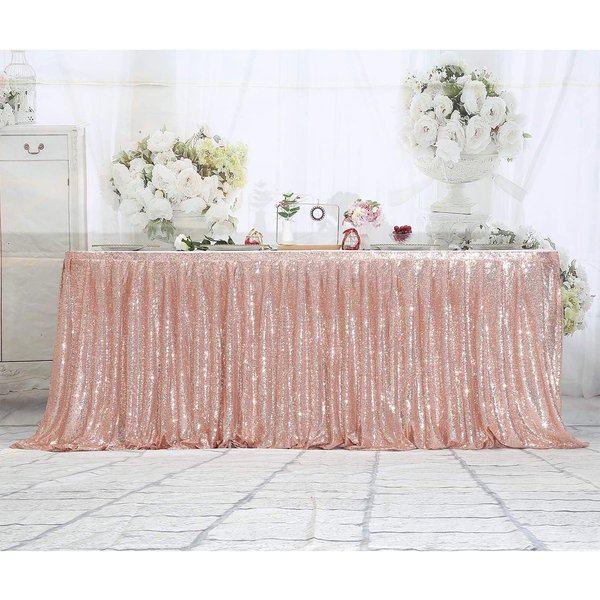 PartyDelight 6ft Rose Gold Sequin Table Skirt for Round/Rectangle/Square Table for Birthday Party Wedding Christmas.