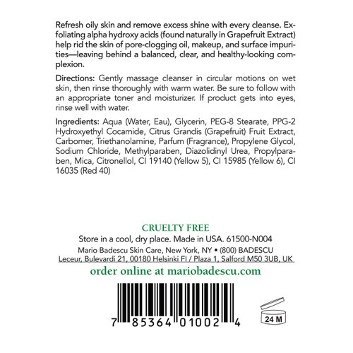 Mario Badescu Botanical Facial Gel Cleanser - Lightweight, Oil-Free Face Wash for Women and Men - Face Cleanser Infused with Refreshing AHA Grapefruit Extracts, 16 Fl Oz