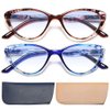 EYEURL Cat Eye Reading Glasses for Women 2 Pair Blue Light Blocking Readers 2.00 Comfort Spring Hinge Lightweight Eyeglasses Anti Glare for Ladies