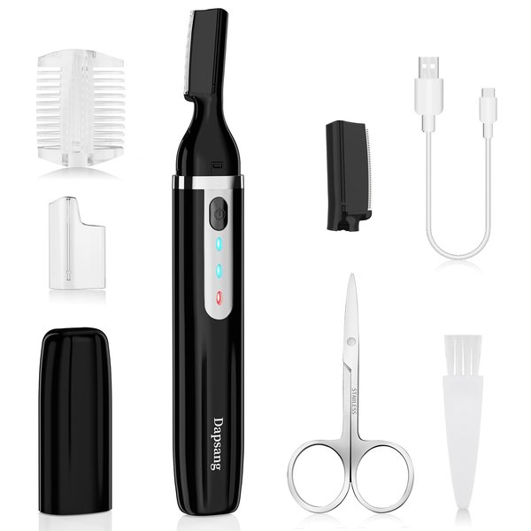 Dapsang Eyebrow Trimmer, Electric Eyebrow Razor for Women Men, Rechargeable Painless LED Light Facial Hair Shaver Remover with Replacement Blade for Face Lips Neck Leg