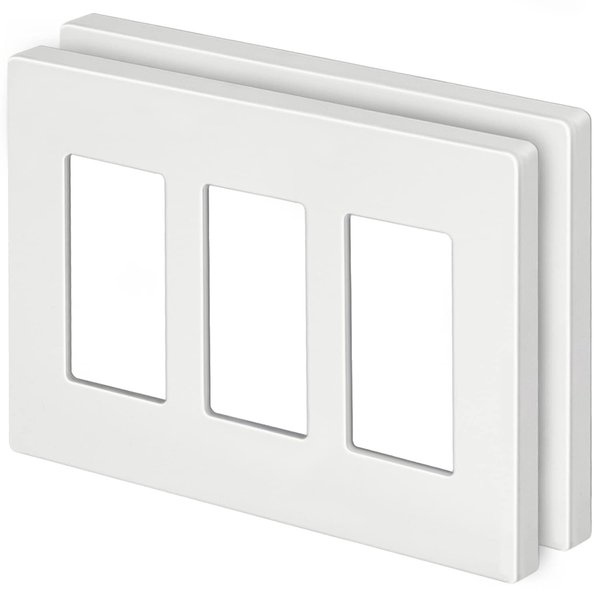 BESTTEN 3-Gang Screwless Wall Plate, USWP4 Off White Series, Decorator Outlet Cover, H4.69” x W6.54”, for Light Switch, Dimmer, USB, GFCI, Receptacle, 2 Pack