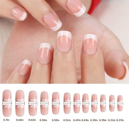 240 Pcs Pink French Short Fake Nails,Acrylic Full Cover Nails Including 12 Different Sizes, Nails Tips Fake Nails (pink)
