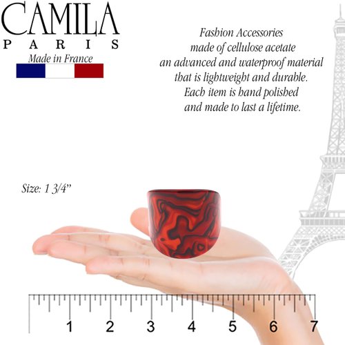 Camila Paris CP2968 French Hair Ponytail Holders Ties, Oval, Handmade, Red, Strong Hold Grip Elastic Band Hair Clips for Women, No Slip Soft Flexible Styling Girls Hair Accessories, Made in France