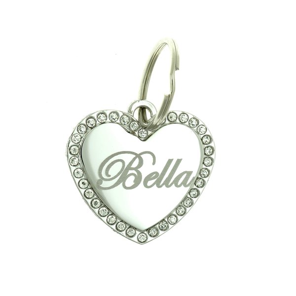 Custom Engraved Personalized Stainless Steel Medium Heart Rhinestones Pet Jewelry Cat Dog ID Tag