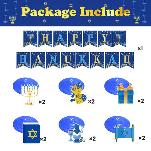 Happy Hanukkah Banner and Hanukkah Hanging Swirls Decorations, Chanukah Festival Party Decorations,Chanukah Themed Party Supplies