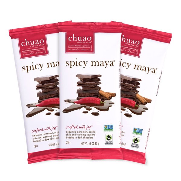 Chuao Chocolatier Spicy Maya Dark Chocolate Bars | Gourmet Cinnamon Cayenne Artisan No Preservatives | For Gift Baskets, Christmas, Valentines Day, Gifts for Women, Men, Birthday, Thank You, Care Package | 3 Pack
