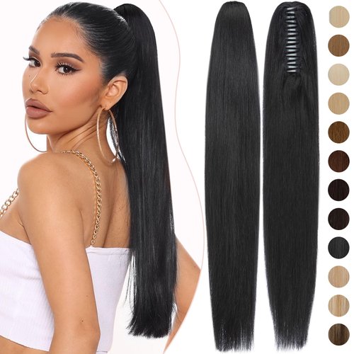 Rich Choices Claw Clip Ponytail Extension Human Hair Real Hair Ponytail Extension Balayage Jet Black 14 Inch 105g One Piece Clip In Long Ponytail Hair Extensions Straight For Women #1