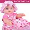 ZQDOLL 12" Baby Dolls with Carrier Bassinet Playset,Rainbow Theme Reborn Baby Doll Clothes and Accessories Include Pacifier Bottle Towel Diaper Toy Gift for Toddlers Kids 3 and Up