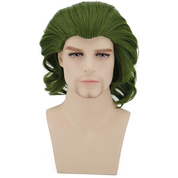 BERON Mens Short Curly Wavy Wig with Synthetic Party Halloween Wigs Wig Cap Included (Dark Green)